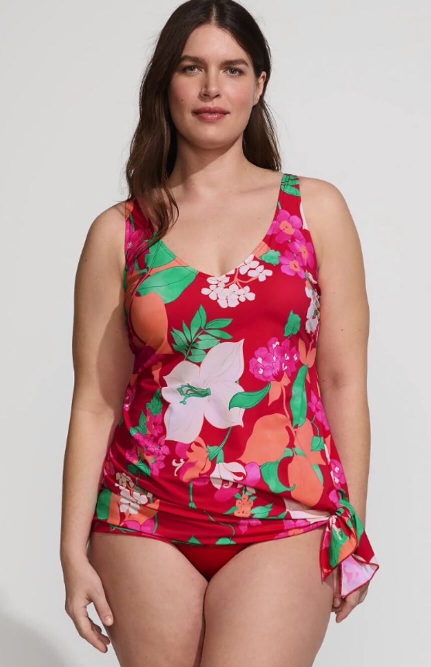 Lands’ End SlenderSuit Fauxkini Swimsuit 16W Floral Tummy Control One Piece